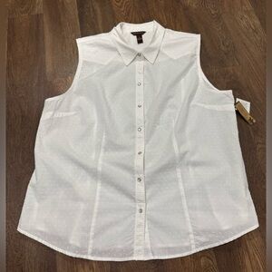 Bit & Bridle White Swiss Dot Pearl Snap Front Sleeveless Cotton Top Size 1X New